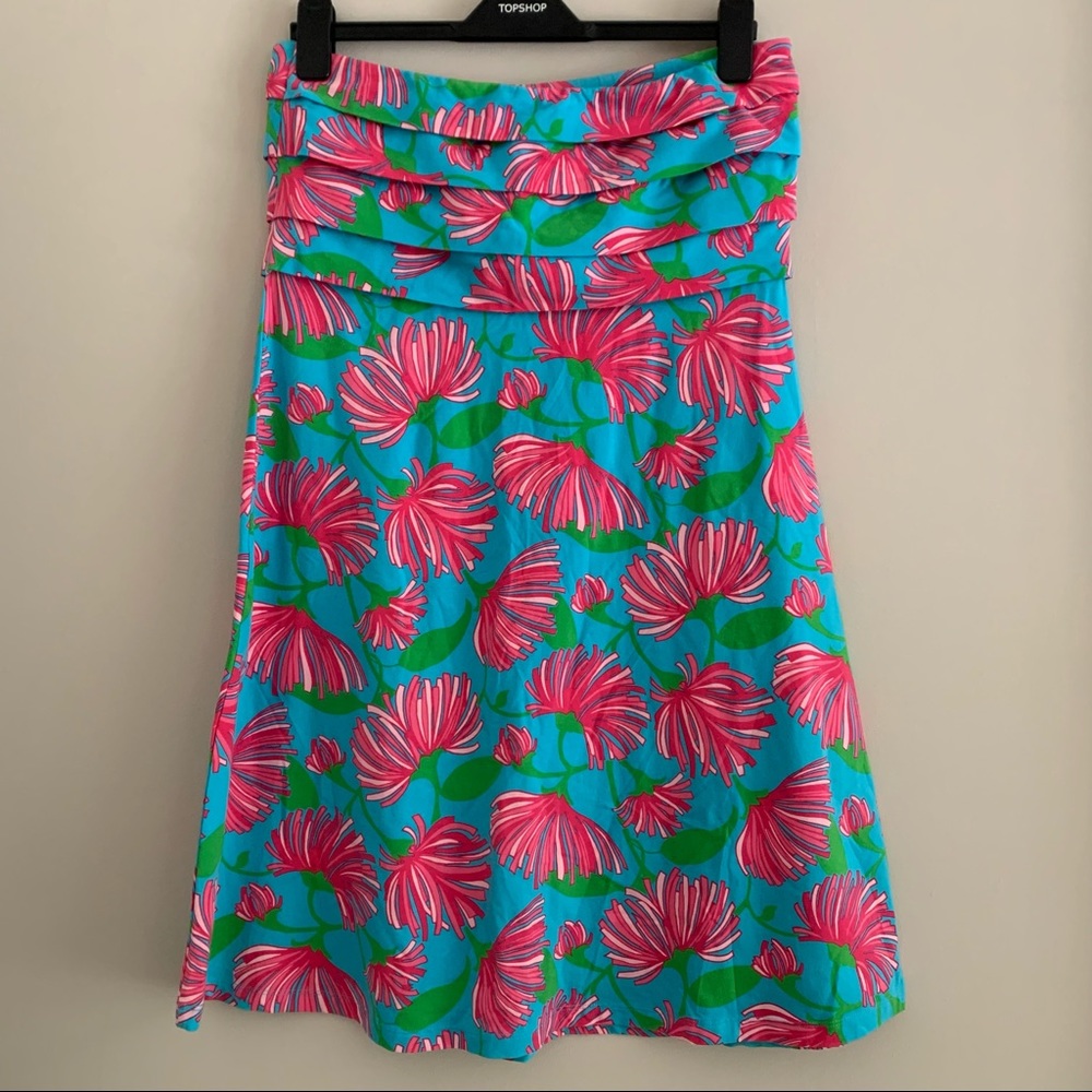 Strapless Floral Summer Dress in Turquoise and Pink - Picture 5 of 8